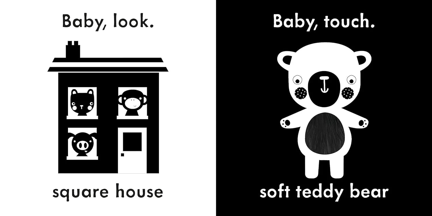 Two black and white illustrations with text and symbols on a white background.