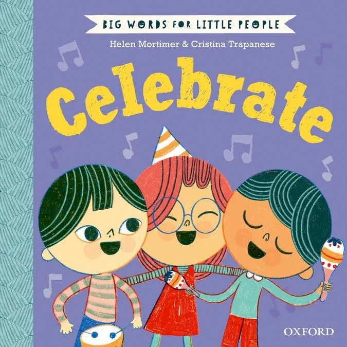 Book cover of 'Celebrate' with three children holding hands on a purple background