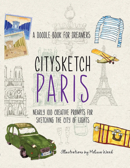 Book cover of 'Citysketch Paris' with illustrations and text on a light background