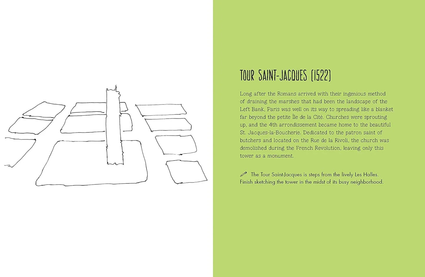 Illustration of a street plan with text on a green background