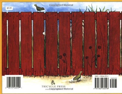 Book cover with a red wooden fence and birds, featuring Tricycle Press.