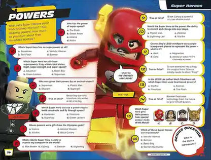 LEGO Super Heroes power chart with a superhero figure and questions