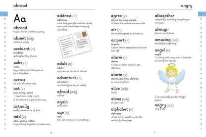 Two pages from a dictionary showing English vocabulary with definitions.