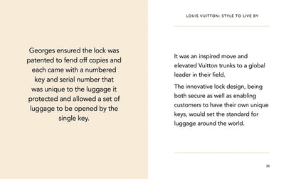 Text on a beige and white background discussing Louis Vuitton luggage lock system.