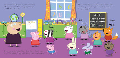 A colorful children's book or poster-style illustration showing a classroom scene with Peppa Pig and other cartoon characters, speech bubbles, numbers, and a blackboard. The image is full-bleed and appears to be the product itself rather than a photo of a physical object in a real environment.