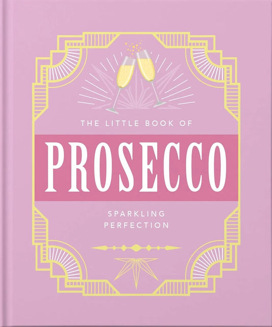 Book titled 'The Little Book of Prosecco' on a pink background