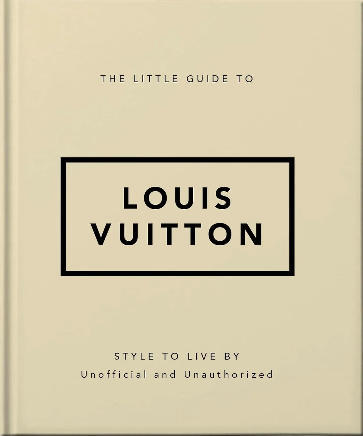 Beige book cover with 'Louis Vuitton' branding and text