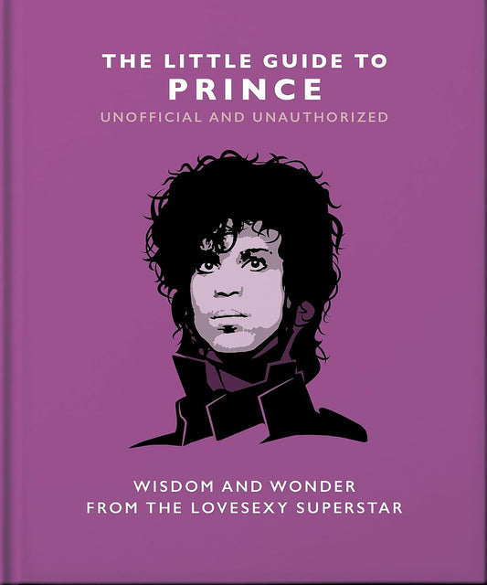 Book cover for 'The Little Guide to Prince' featuring a stylized graphic portrait of Prince on a solid purple background with white text.