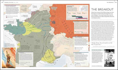 Map of World War II with color-coded regions and text on a white background
