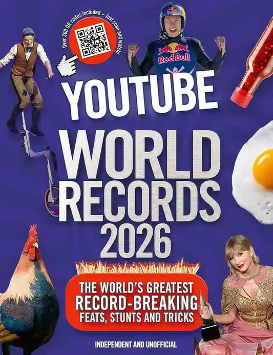 Promotional poster for YouTube World Records 2026 with various activities and a Red Bull logo.