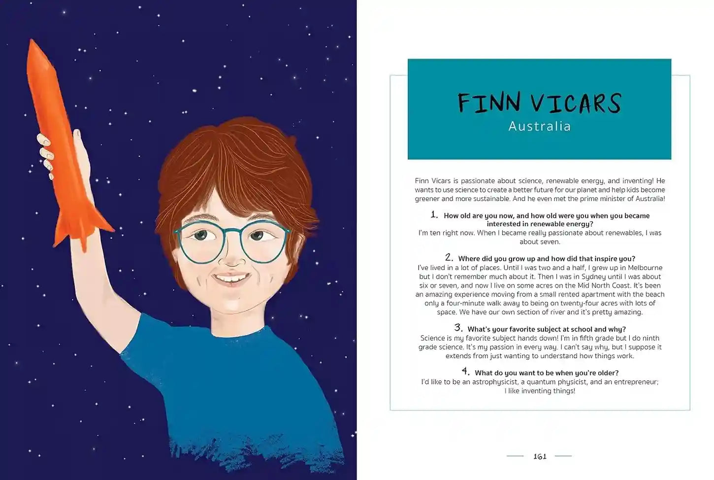Illustration of a boy holding a rocket with text on a starry night background