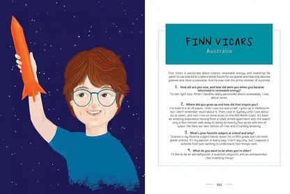Illustration of a boy holding a rocket with text on a starry night background